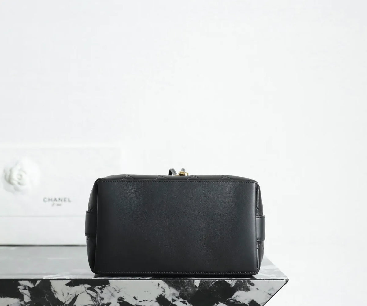 CHANEL 26B Wide Shoulder Strap Bucket Bag Black Medium