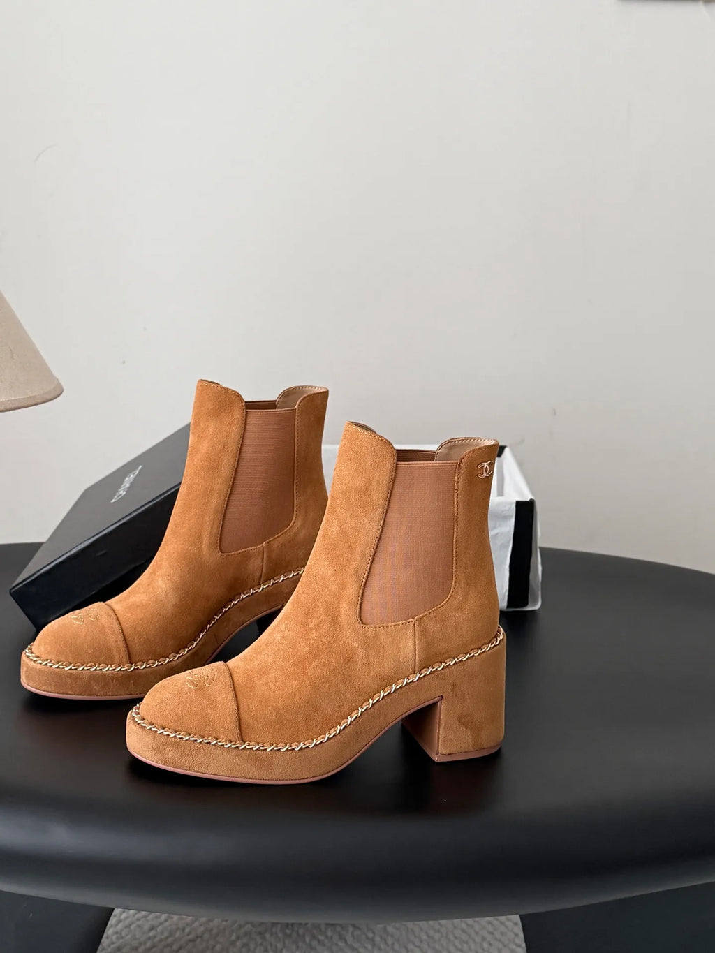 Chanel 26B Women's CC Chain Leather Ankle Boots