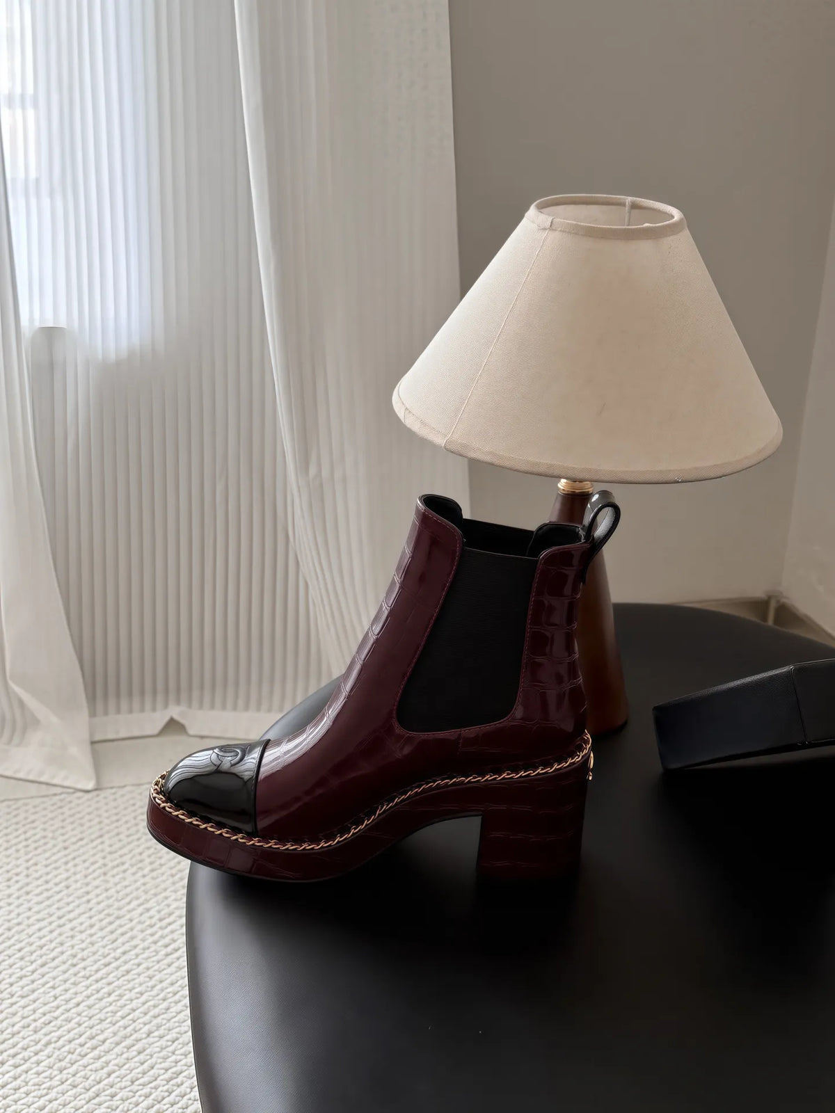 Chanel 26B Women's CC Chain Leather Ankle Boots