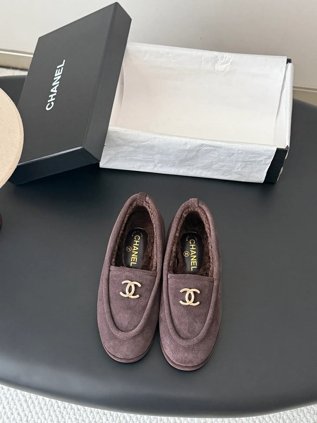 Chanel 26B Women's Fuzzy Suede Loafers