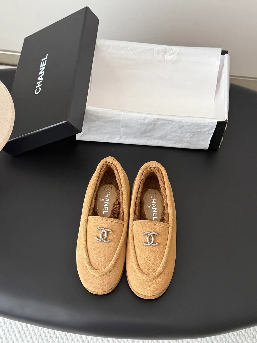 Chanel 26B Women's Fuzzy Suede Loafers