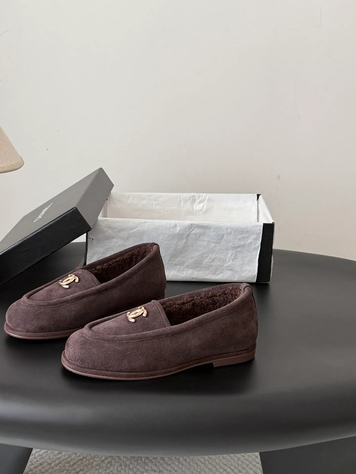 Chanel 26B Women's Fuzzy Suede Loafers