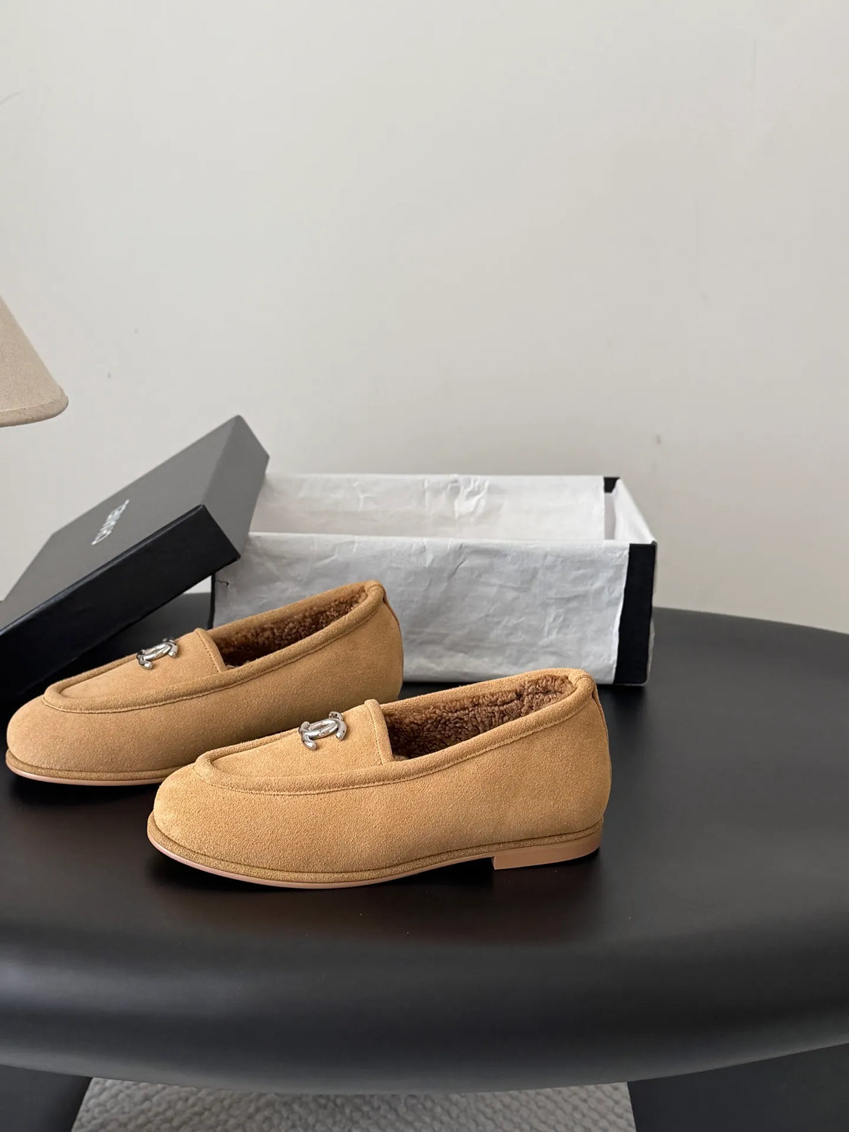 Chanel 26B Women's Fuzzy Suede Loafers