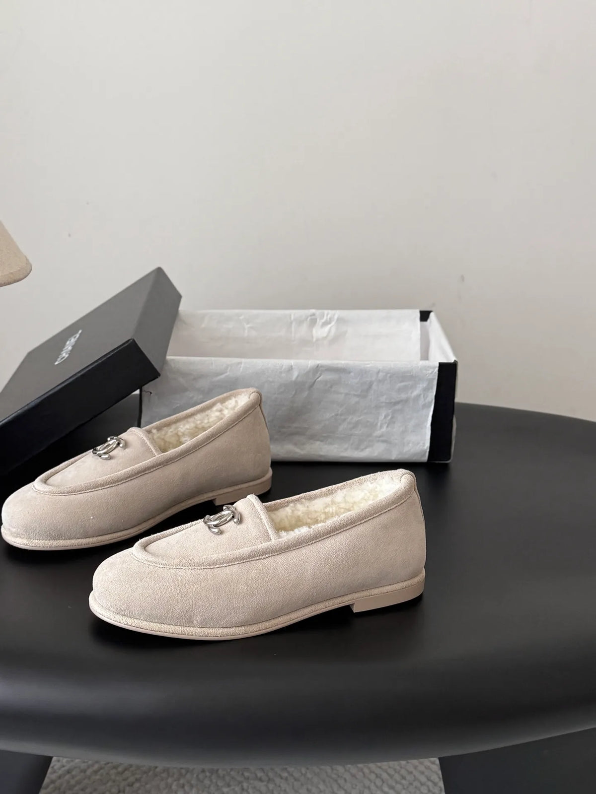 Chanel 26B Women's Fuzzy Suede Loafers