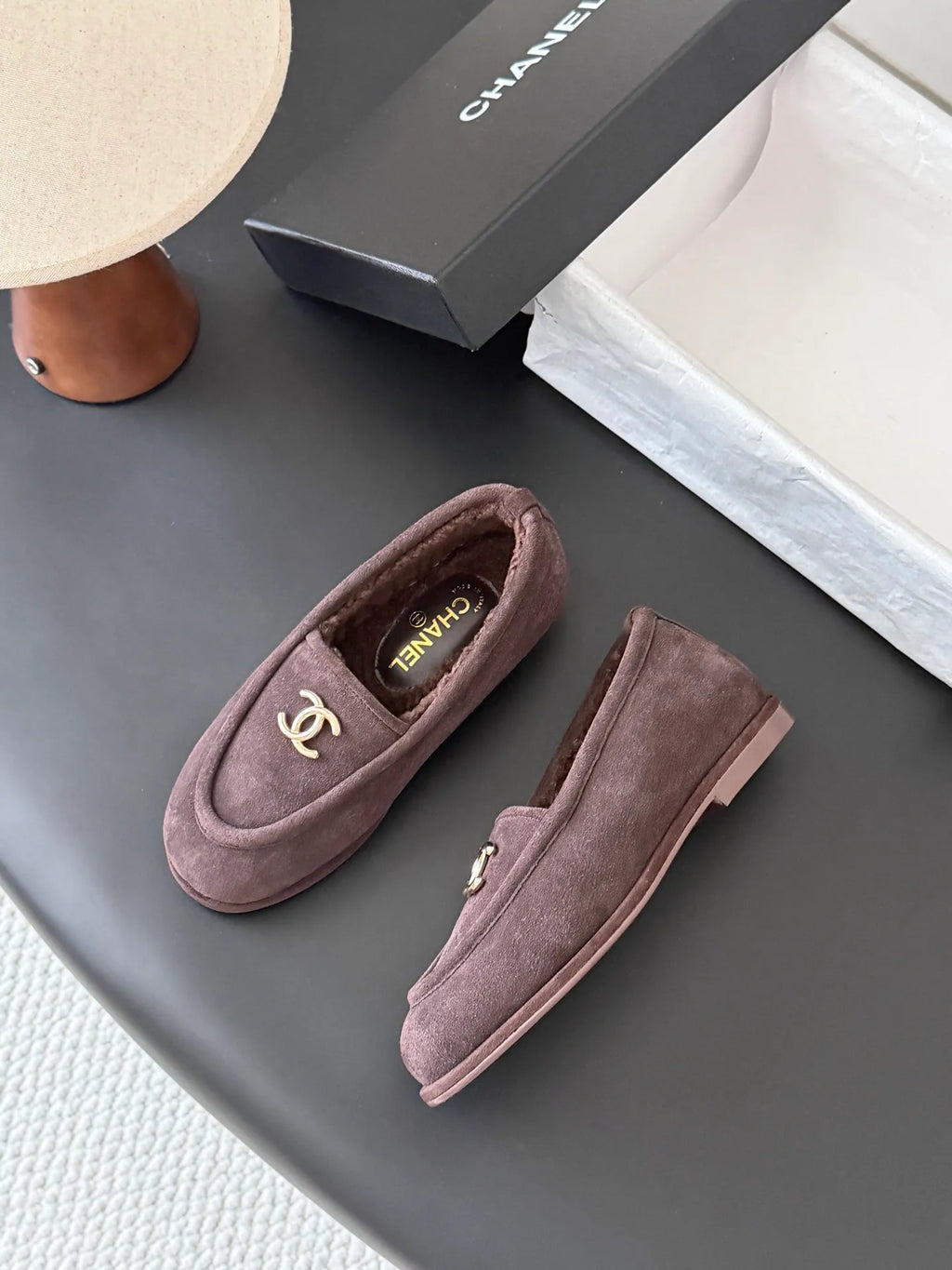 Chanel 26B Women's Fuzzy Suede Loafers