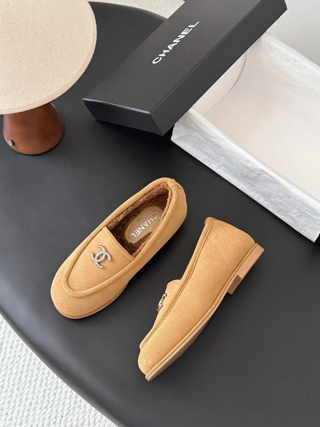 Chanel 26B Women's Fuzzy Suede Loafers