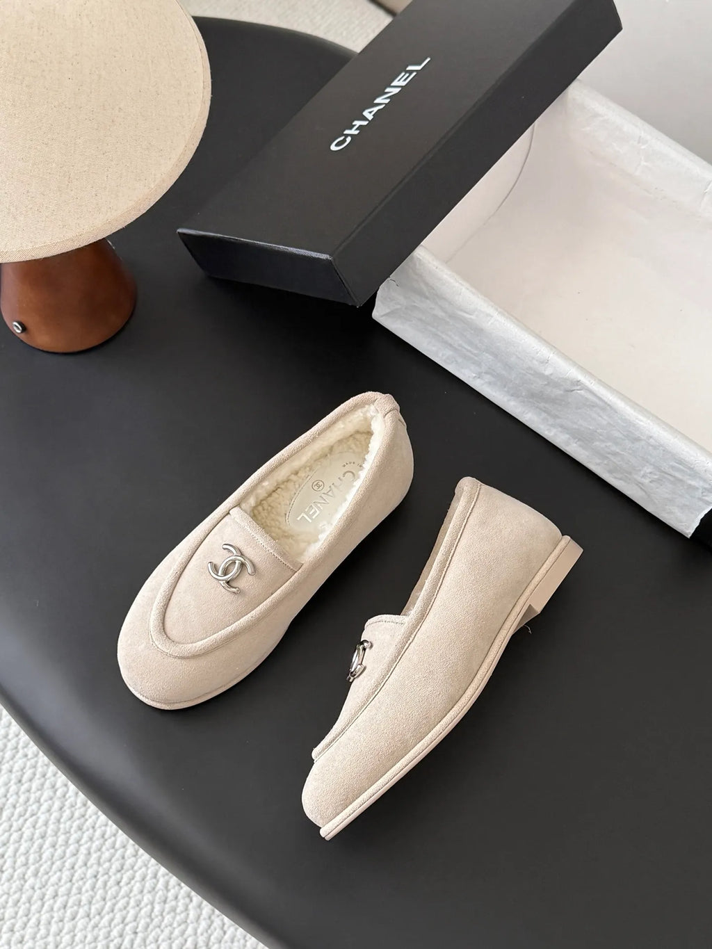 Chanel 26B Women's Fuzzy Suede Loafers
