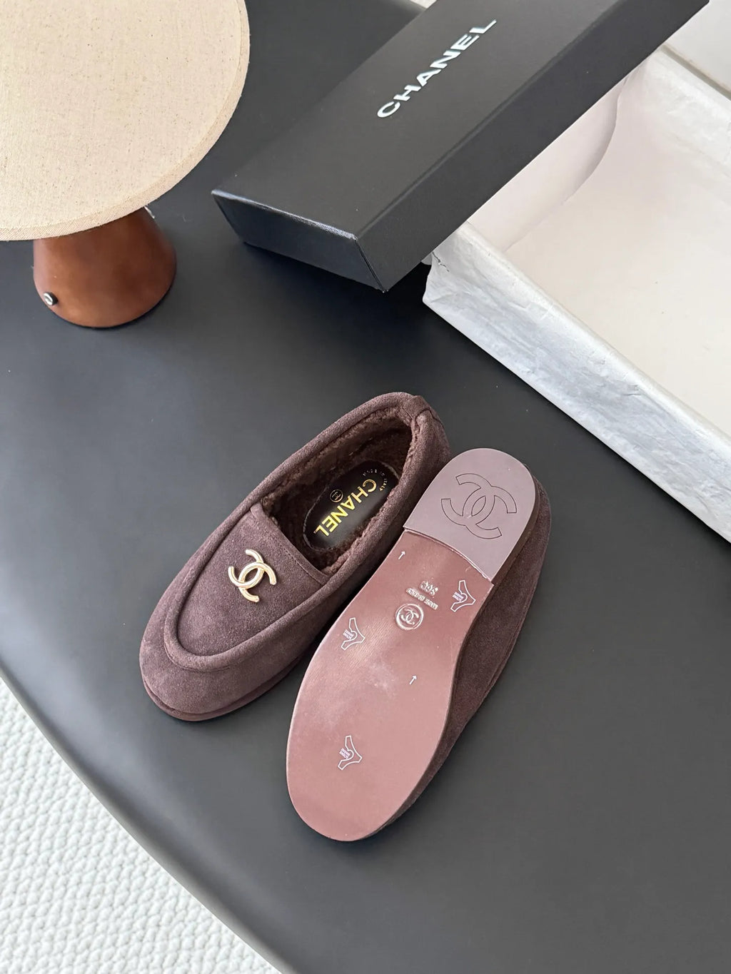 Chanel 26B Women's Fuzzy Suede Loafers