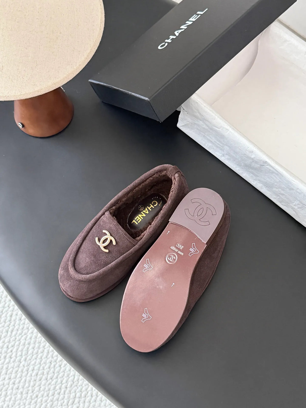 Chanel 26B Women's Fuzzy Suede Loafers