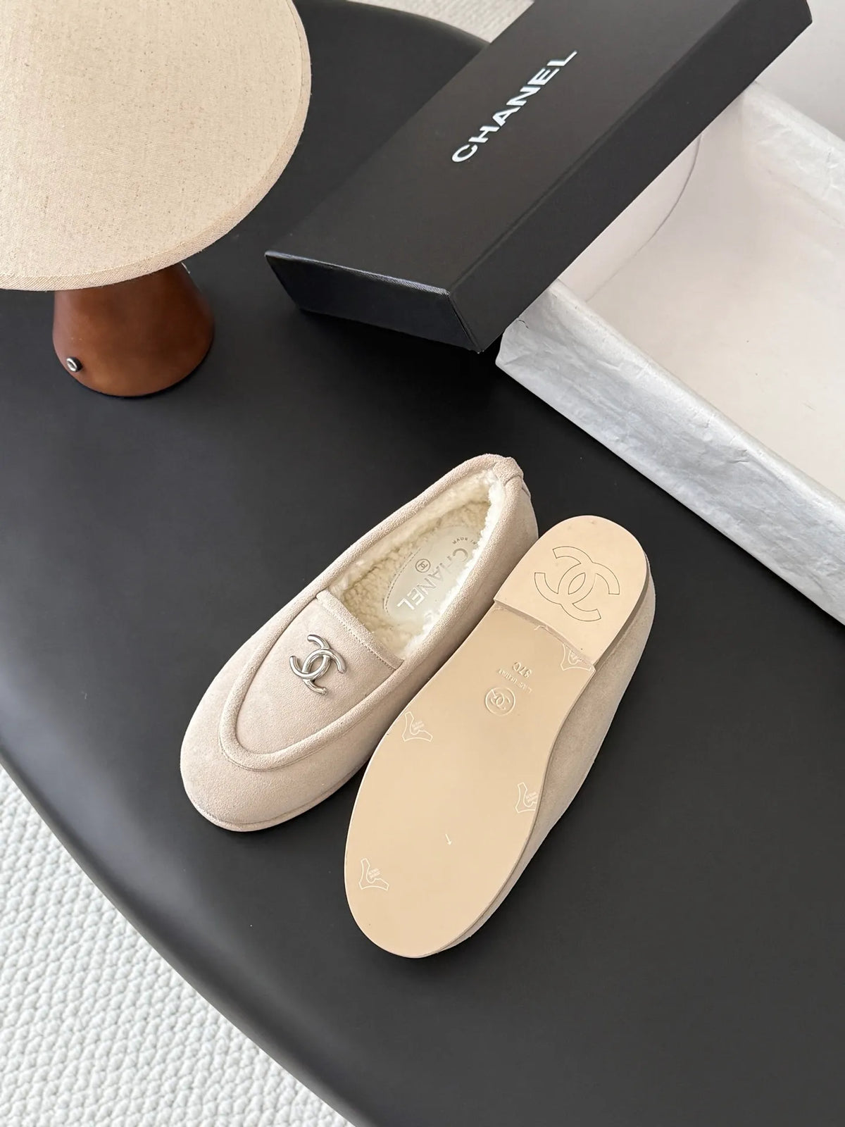 Chanel 26B Women's Fuzzy Suede Loafers