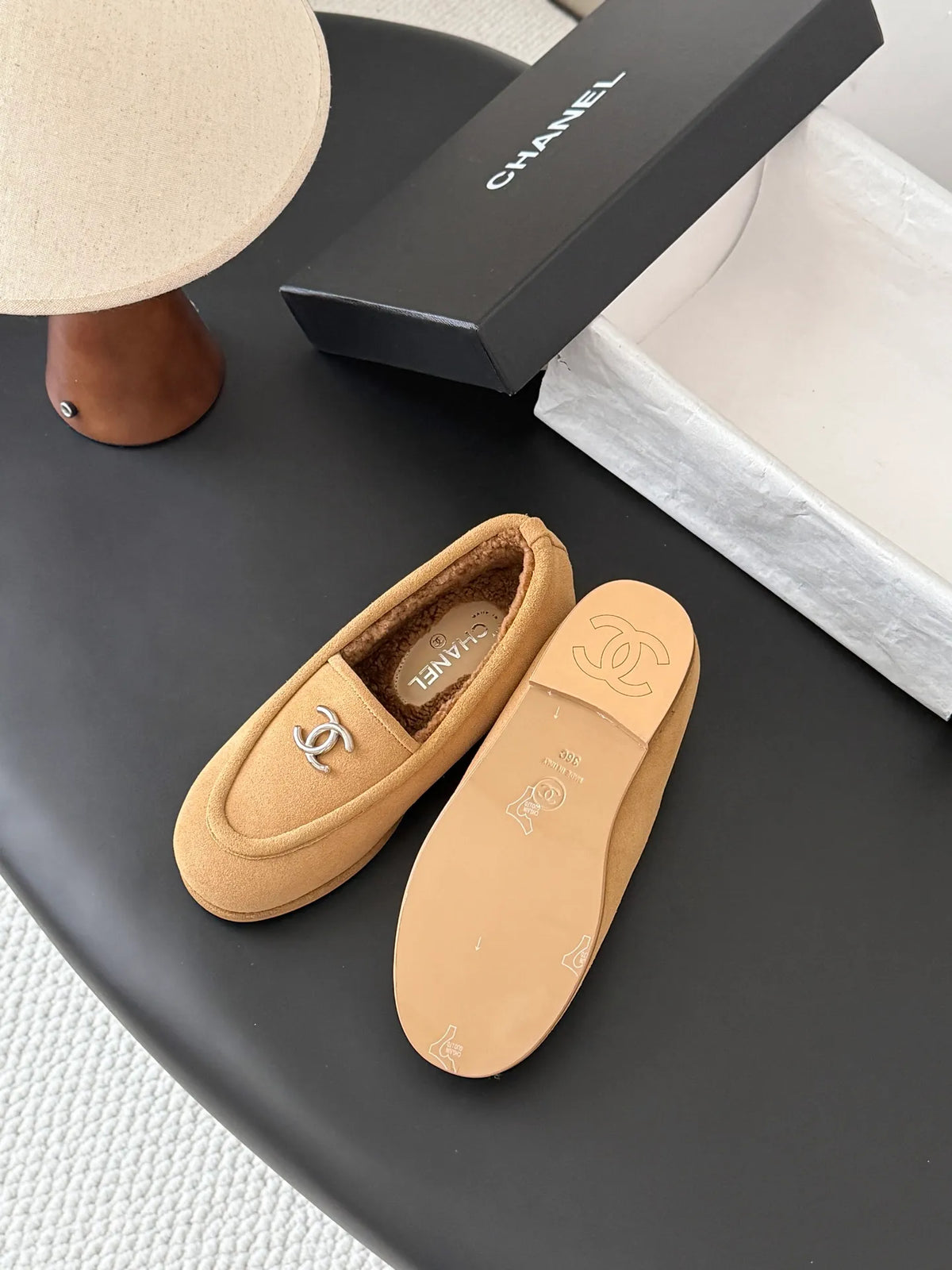 Chanel 26B Women's Fuzzy Suede Loafers