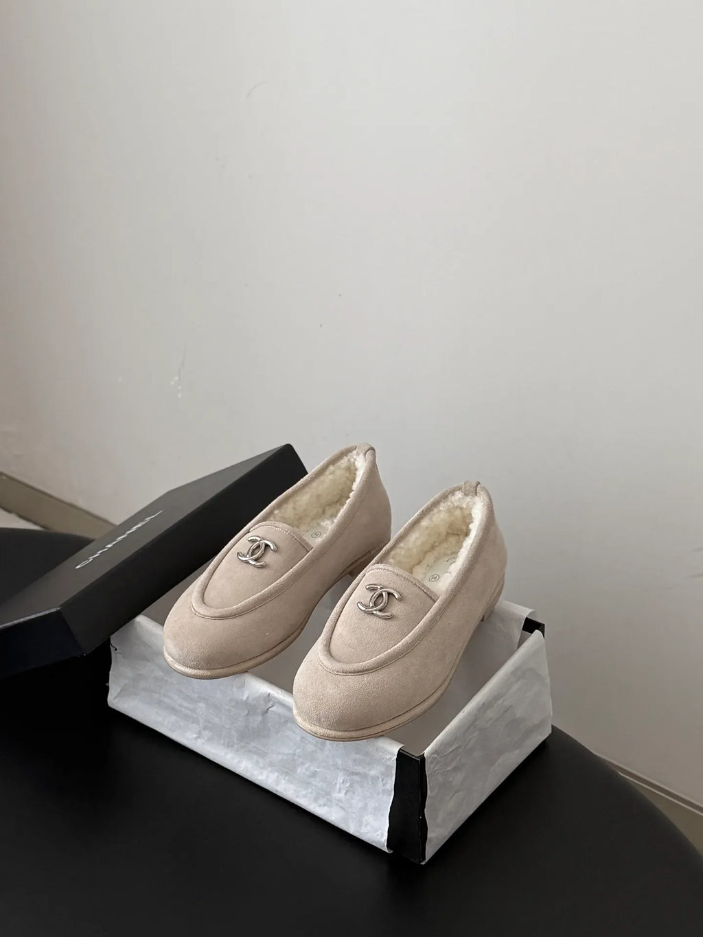 Chanel 26B Women's Fuzzy Suede Loafers