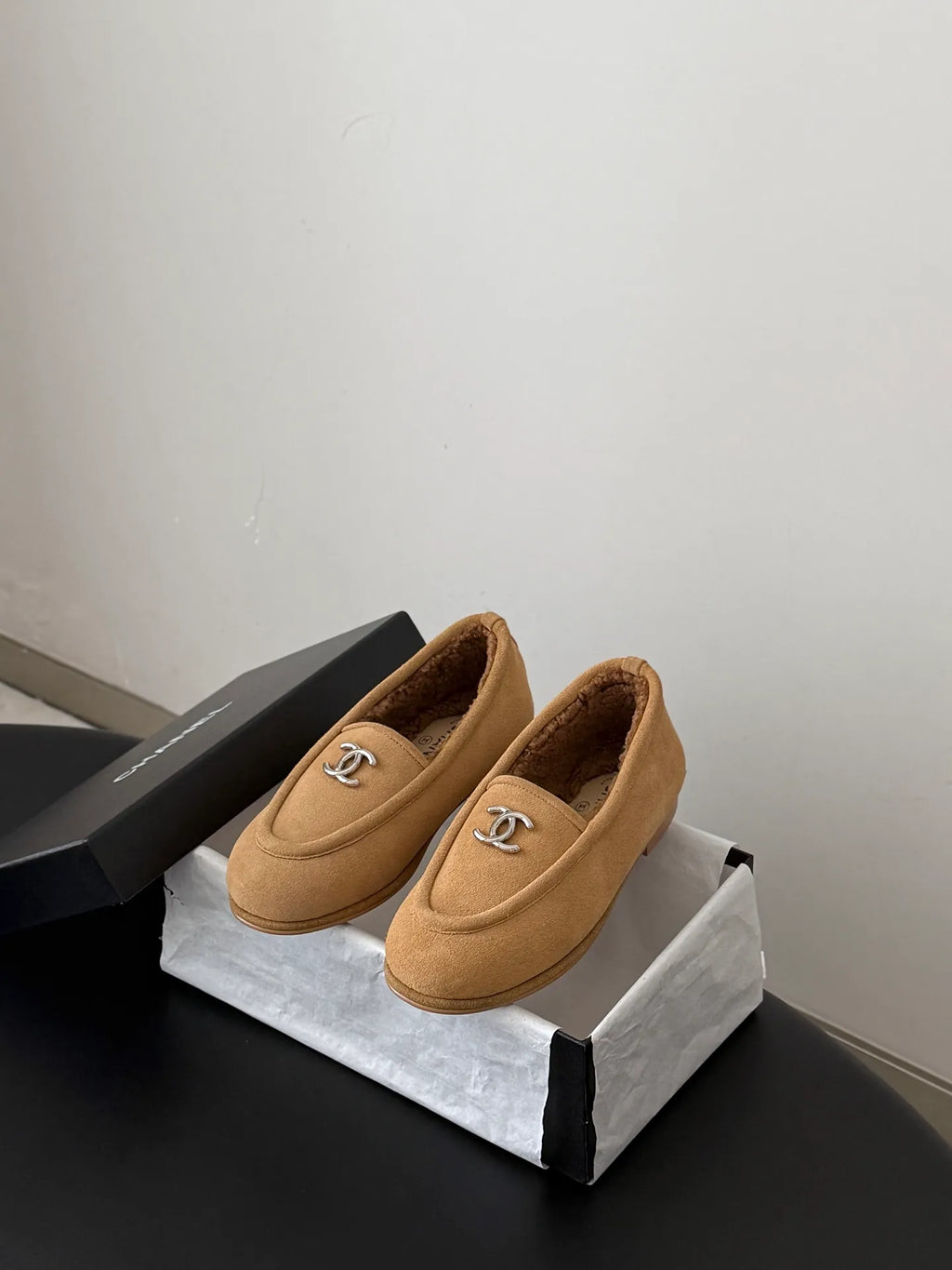 Chanel 26B Women's Fuzzy Suede Loafers