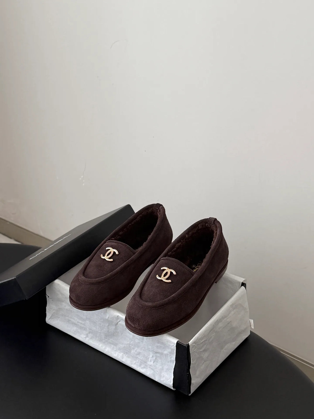 Chanel 26B Women's Fuzzy Suede Loafers