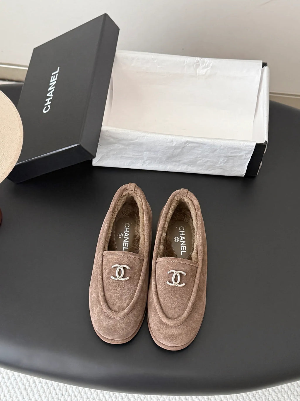 Chanel 26B Women's Suede Fuzzy Loafers