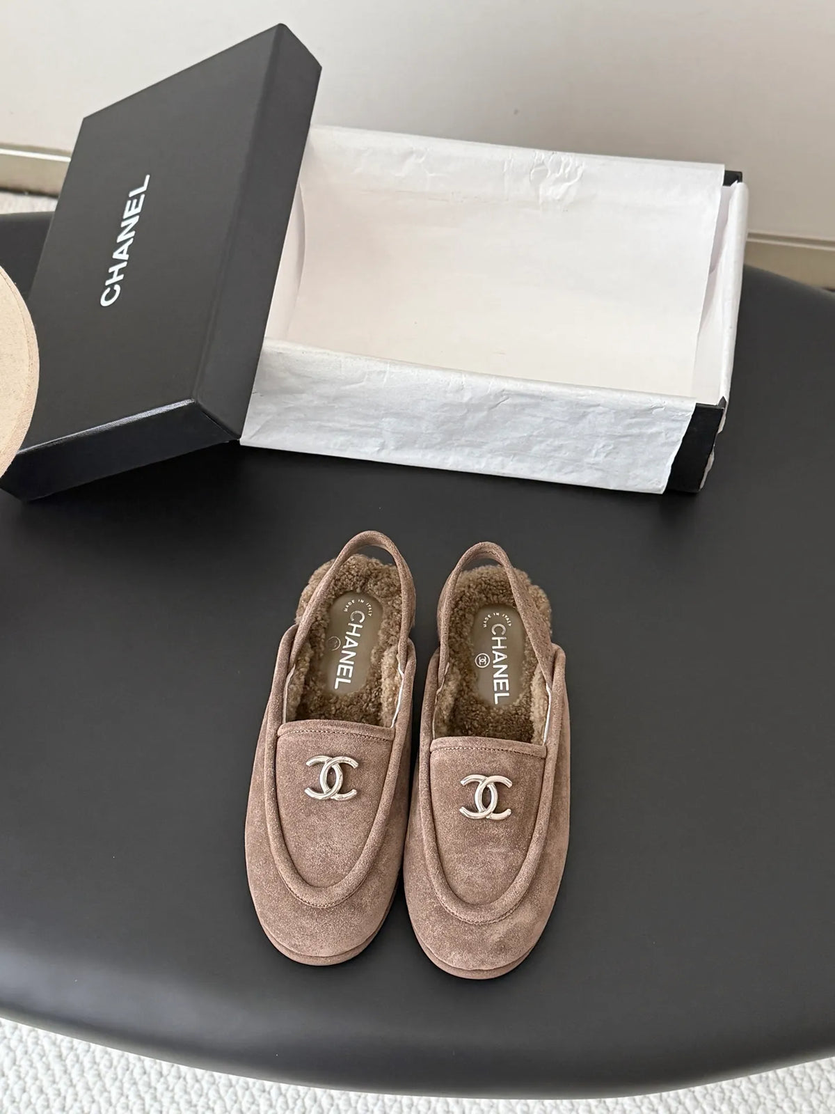 Chanel 26B Women's Suede Fuzzy Loafers