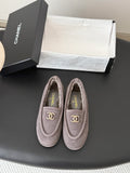 Chanel 26B Women's Suede Fuzzy Loafers