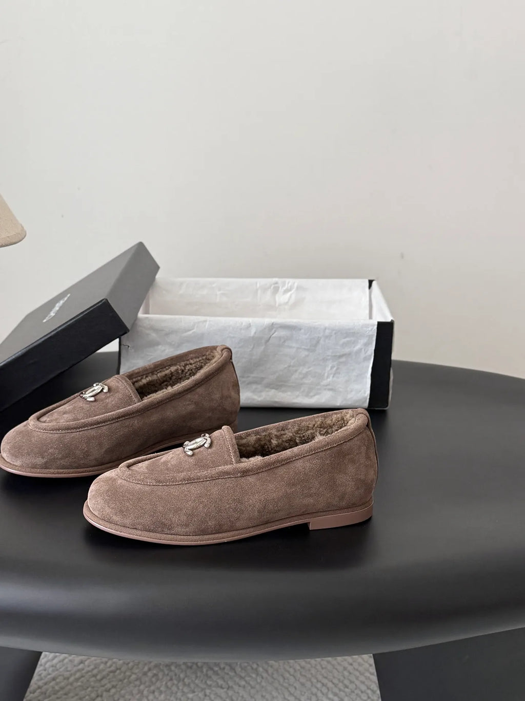 Chanel 26B Women's Suede Fuzzy Loafers