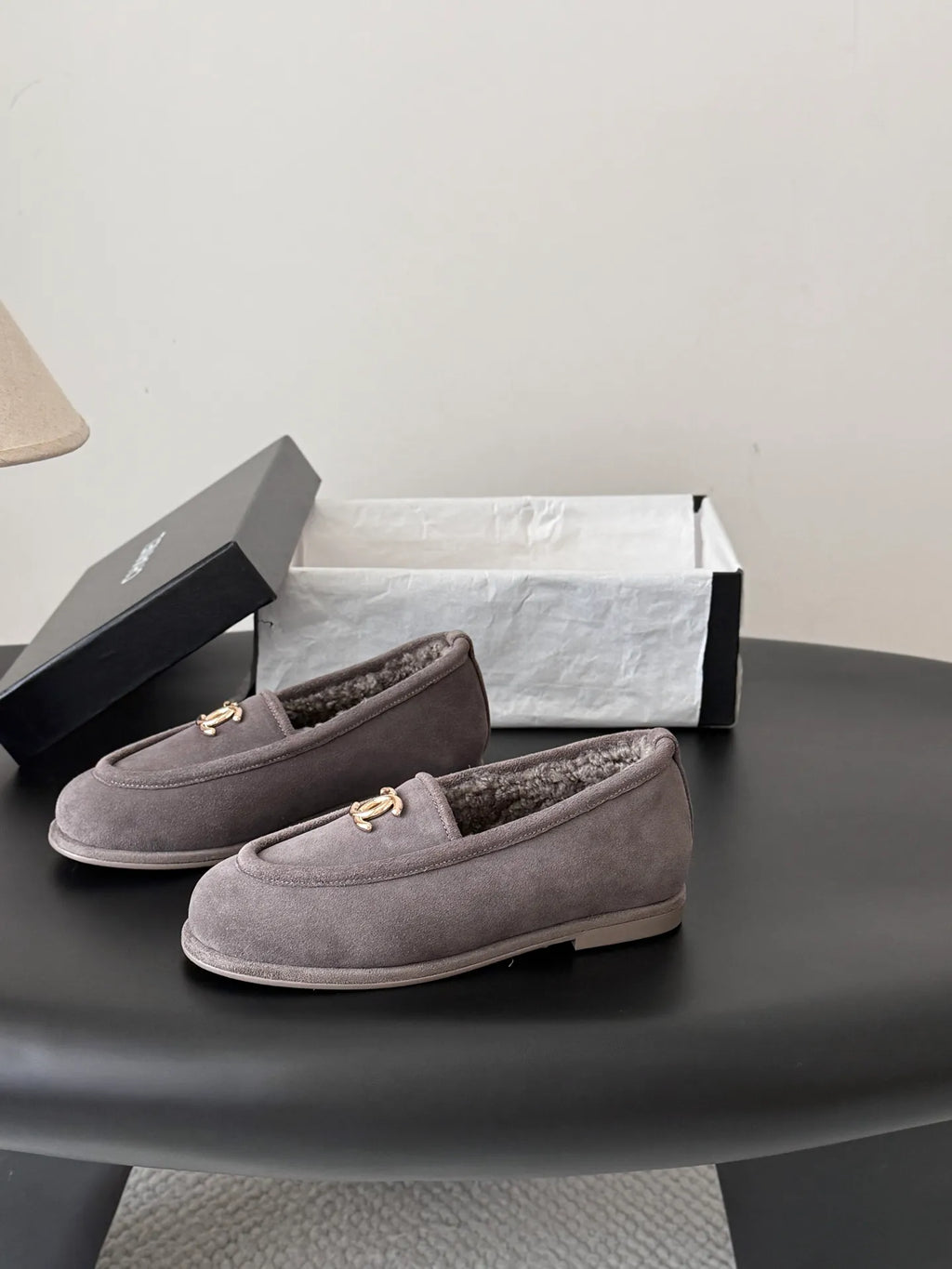 Chanel 26B Women's Suede Fuzzy Loafers