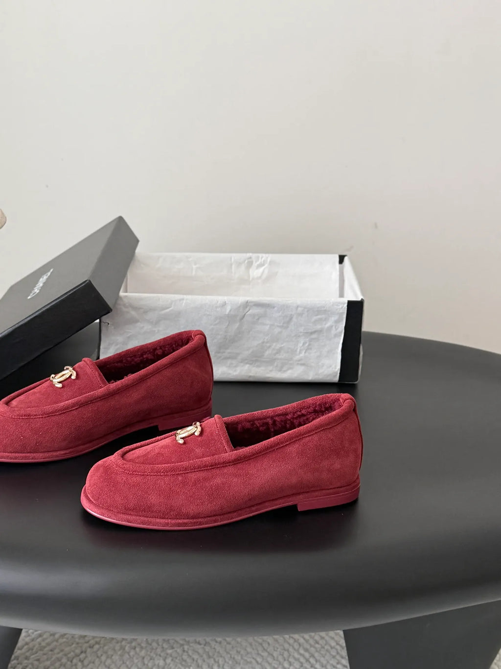 Chanel 26B Women's Suede Fuzzy Loafers