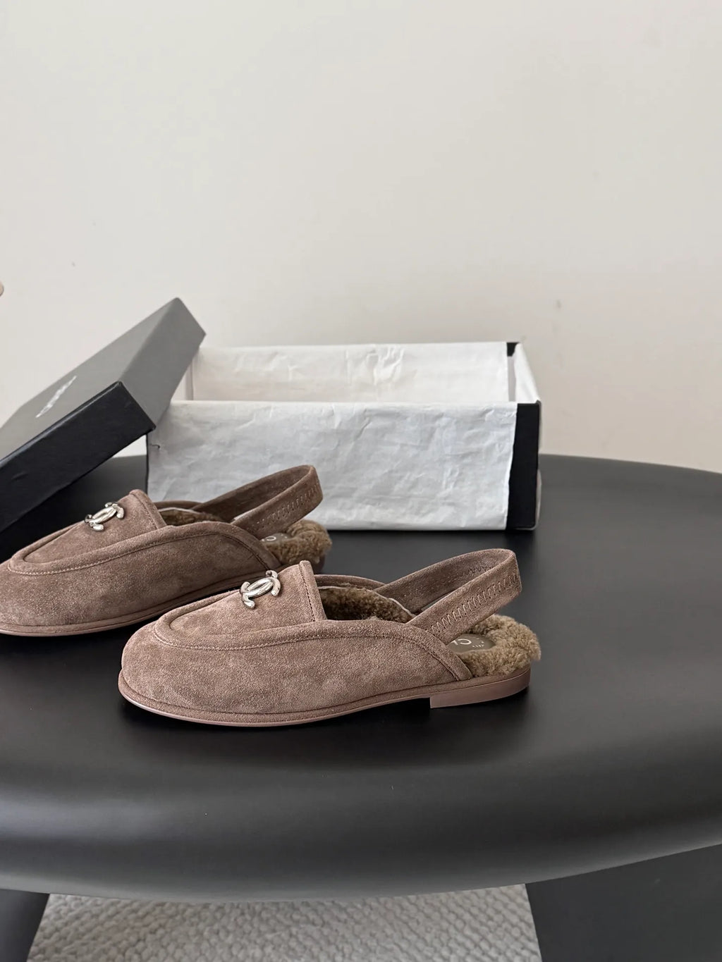 Chanel 26B Women's Suede Fuzzy Loafers