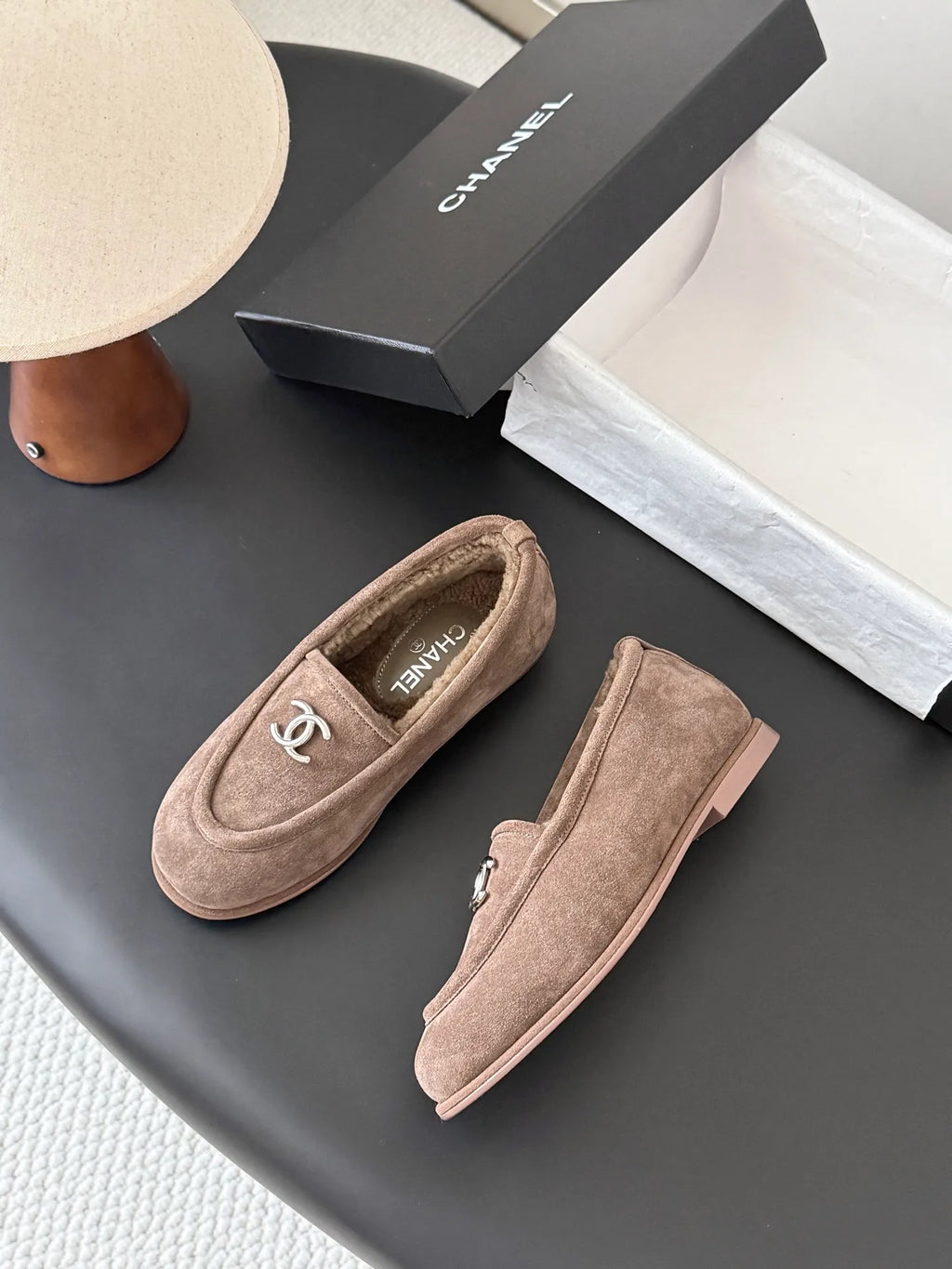 Chanel 26B Women's Suede Fuzzy Loafers