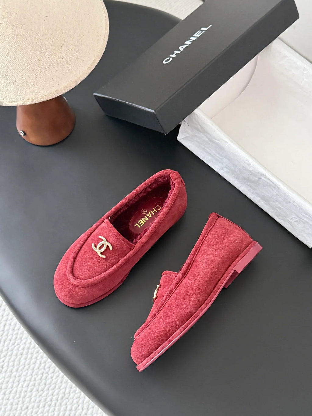 Chanel 26B Women's Suede Fuzzy Loafers