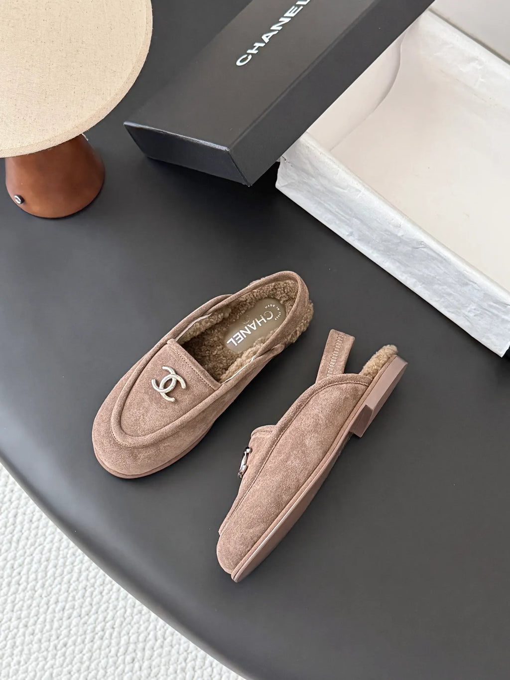 Chanel 26B Women's Suede Fuzzy Loafers