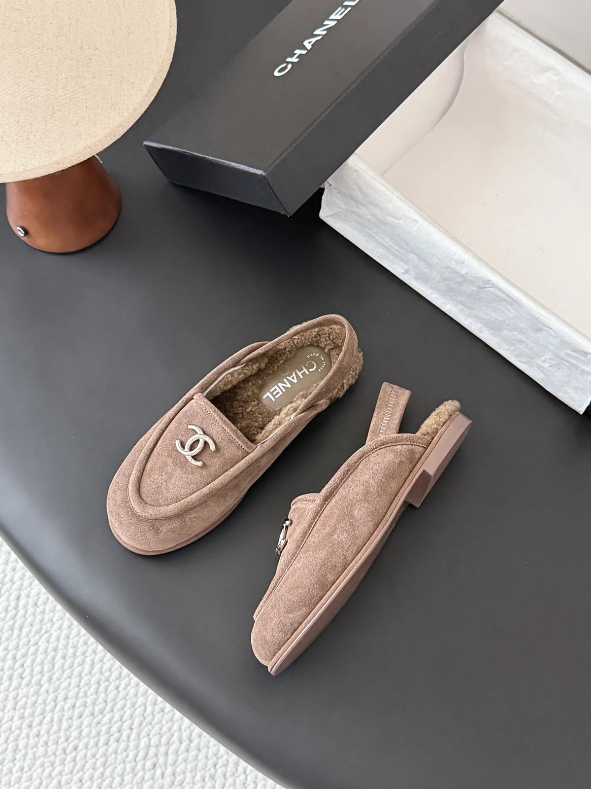 Chanel 26B Women's Suede Fuzzy Loafers
