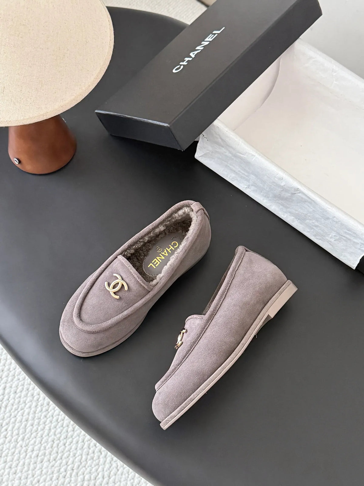 Chanel 26B Women's Suede Fuzzy Loafers