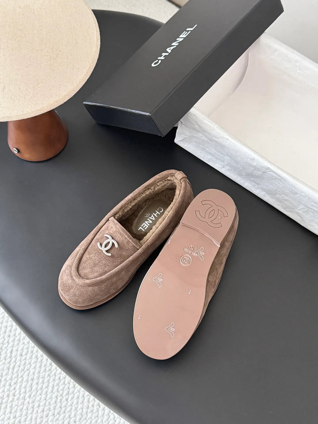 Chanel 26B Women's Suede Fuzzy Loafers