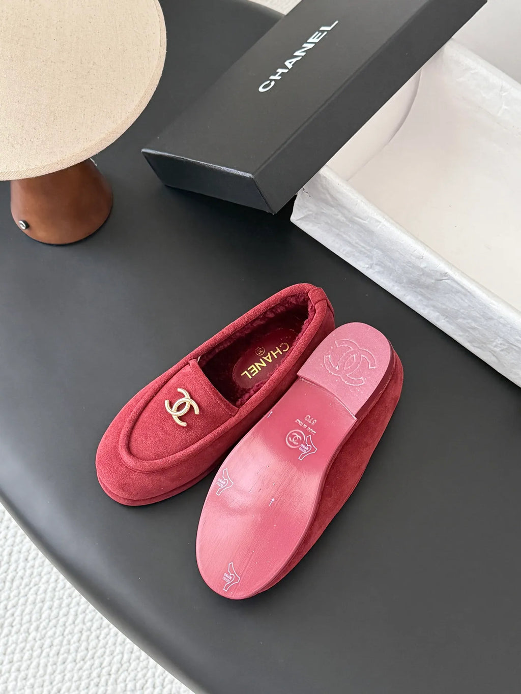 Chanel 26B Women's Suede Fuzzy Loafers