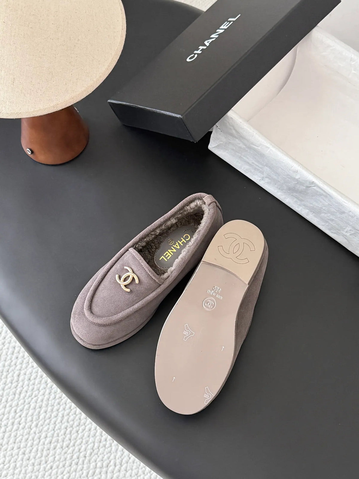 Chanel 26B Women's Suede Fuzzy Loafers
