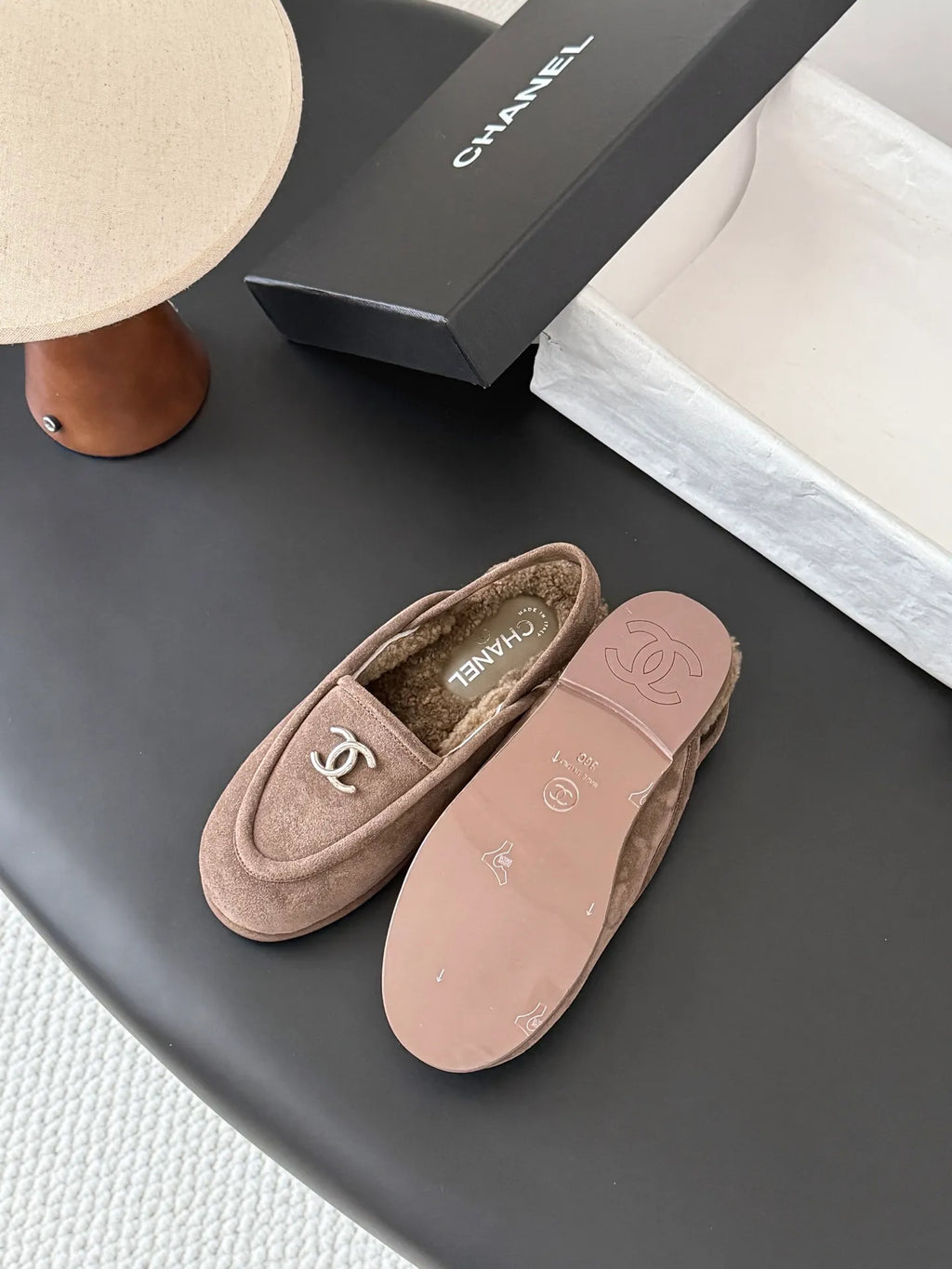 Chanel 26B Women's Suede Fuzzy Loafers
