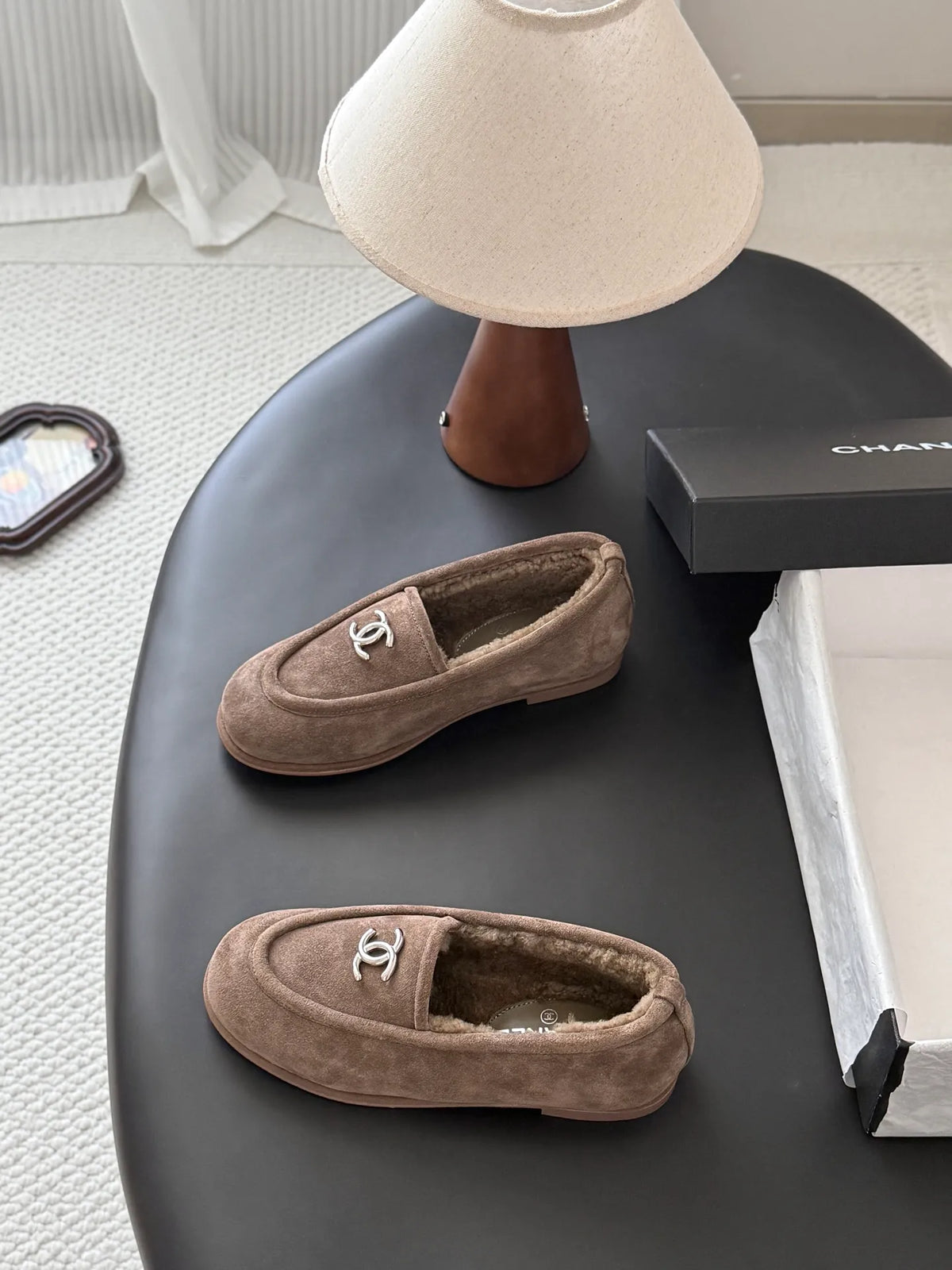 Chanel 26B Women's Suede Fuzzy Loafers