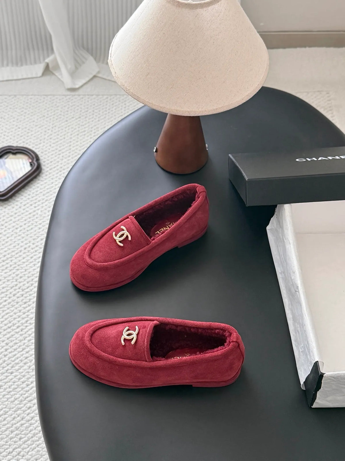 Chanel 26B Women's Suede Fuzzy Loafers