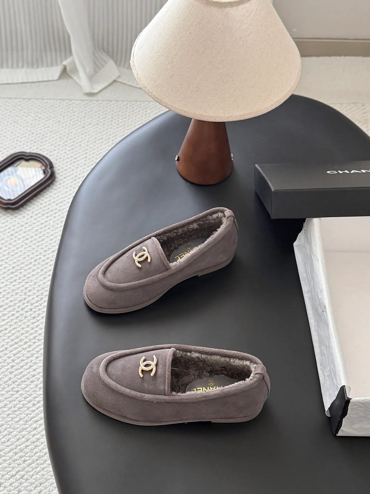Chanel 26B Women's Suede Fuzzy Loafers