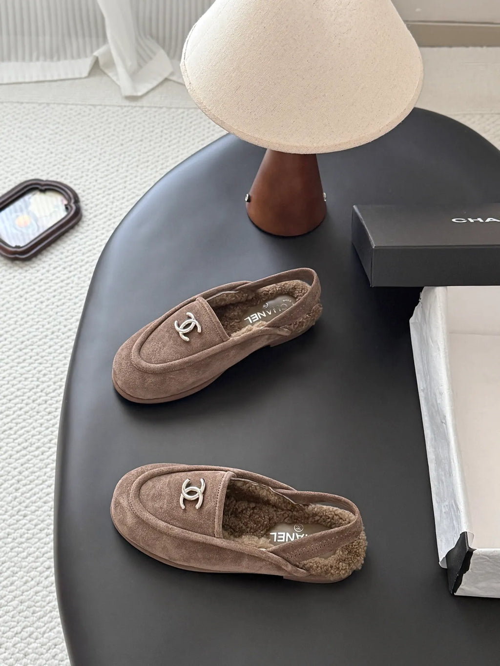 Chanel 26B Women's Suede Fuzzy Loafers