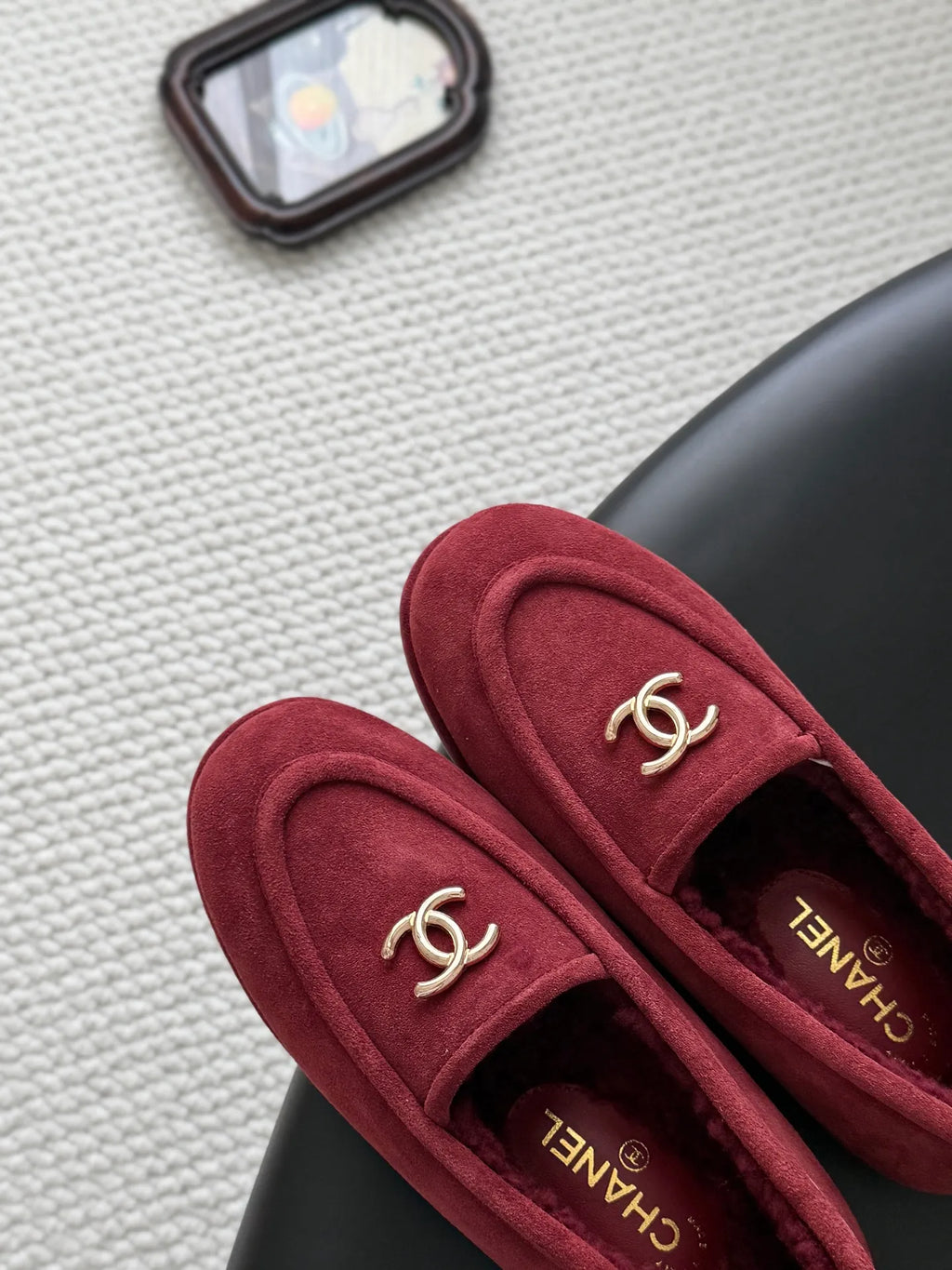 Chanel 26B Women's Suede Fuzzy Loafers
