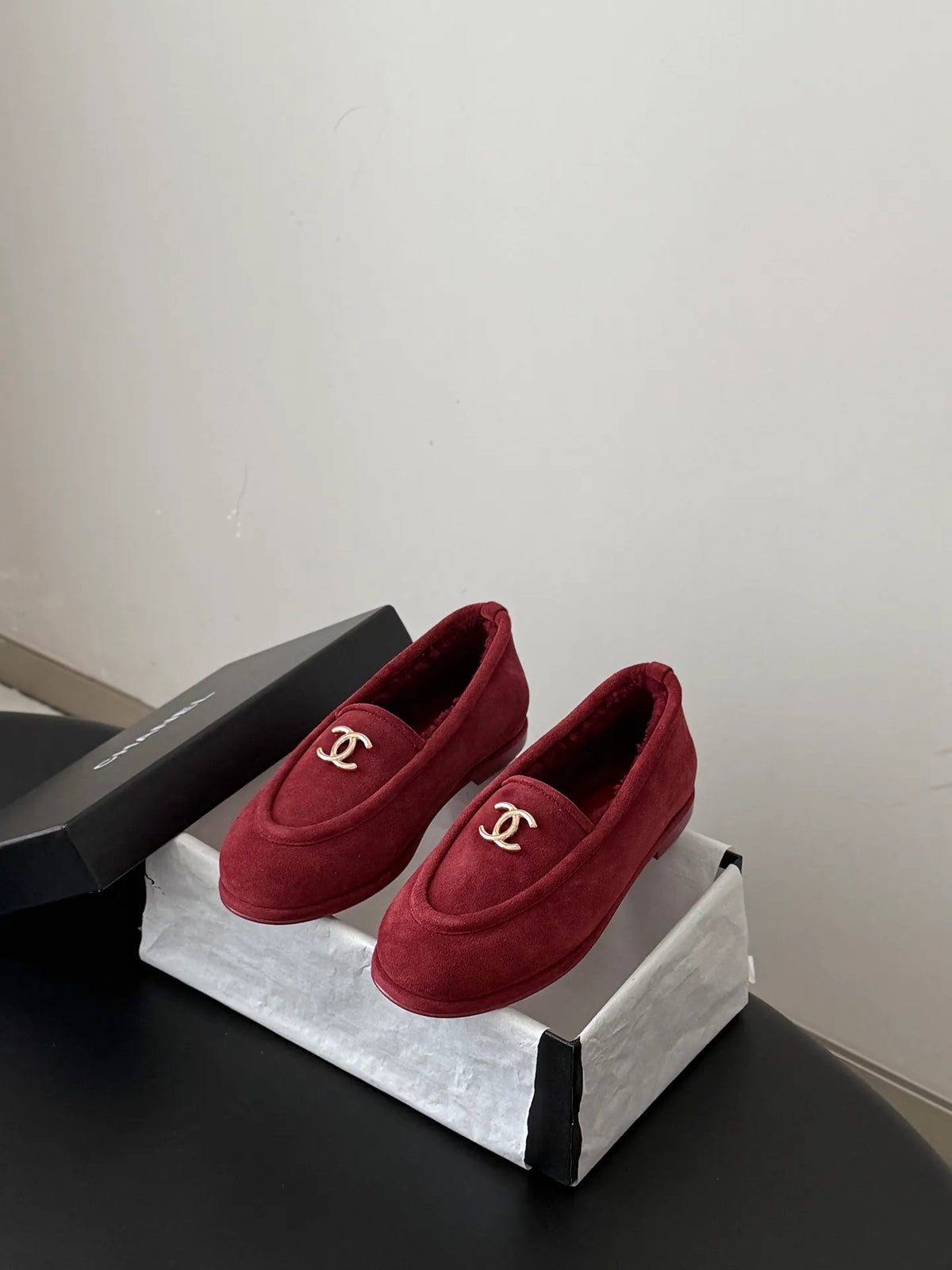 Chanel 26B Women's Suede Fuzzy Loafers