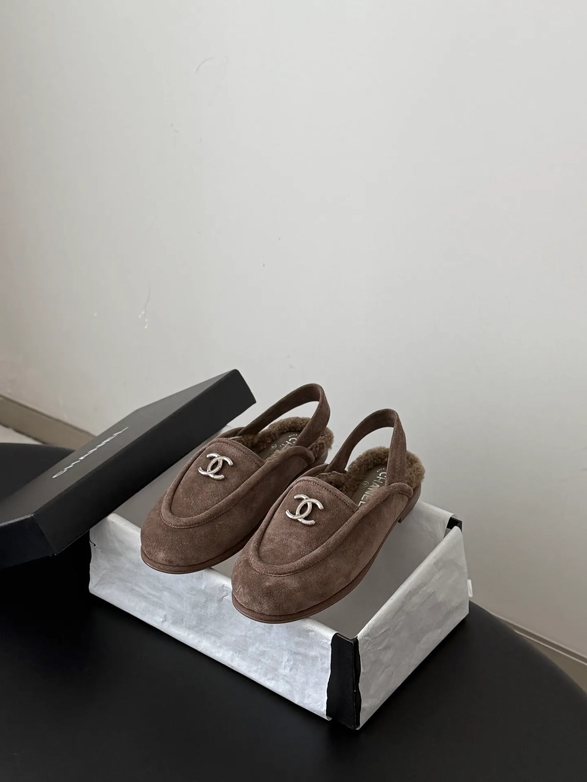 Chanel 26B Women's Suede Fuzzy Loafers