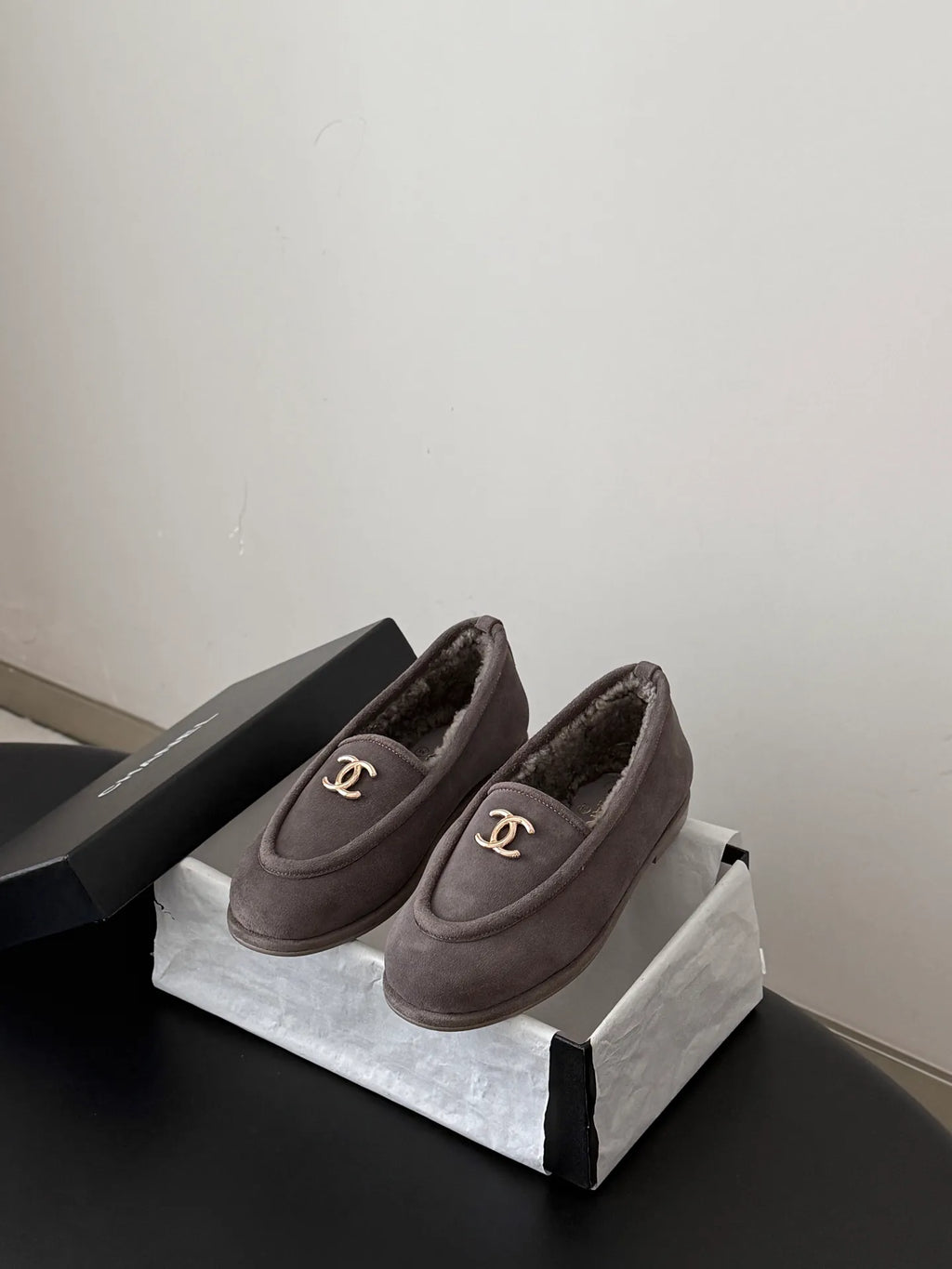 Chanel 26B Women's Suede Fuzzy Loafers