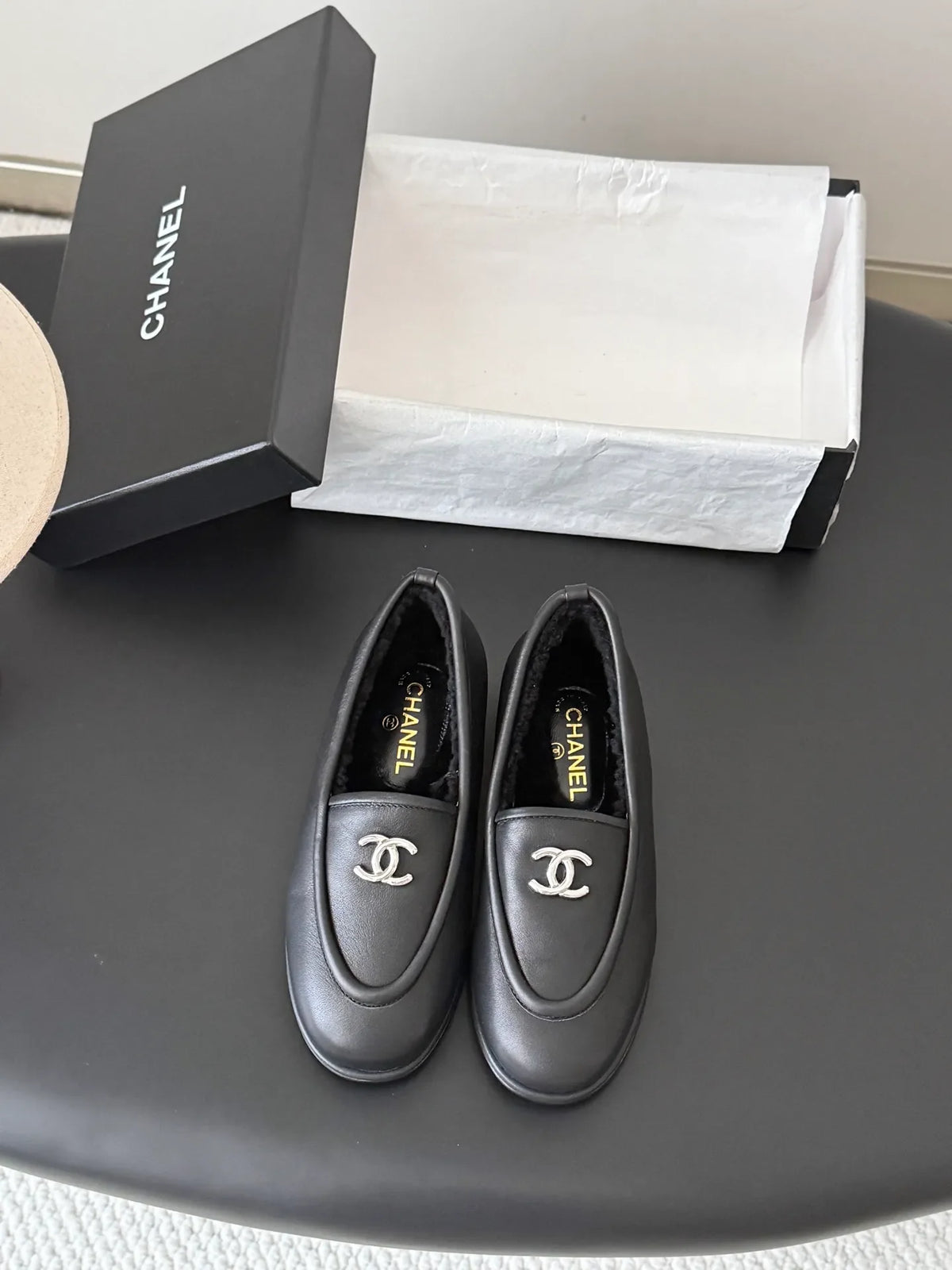 Chanel 26B Women's Suede Fuzzy Loafers Brown