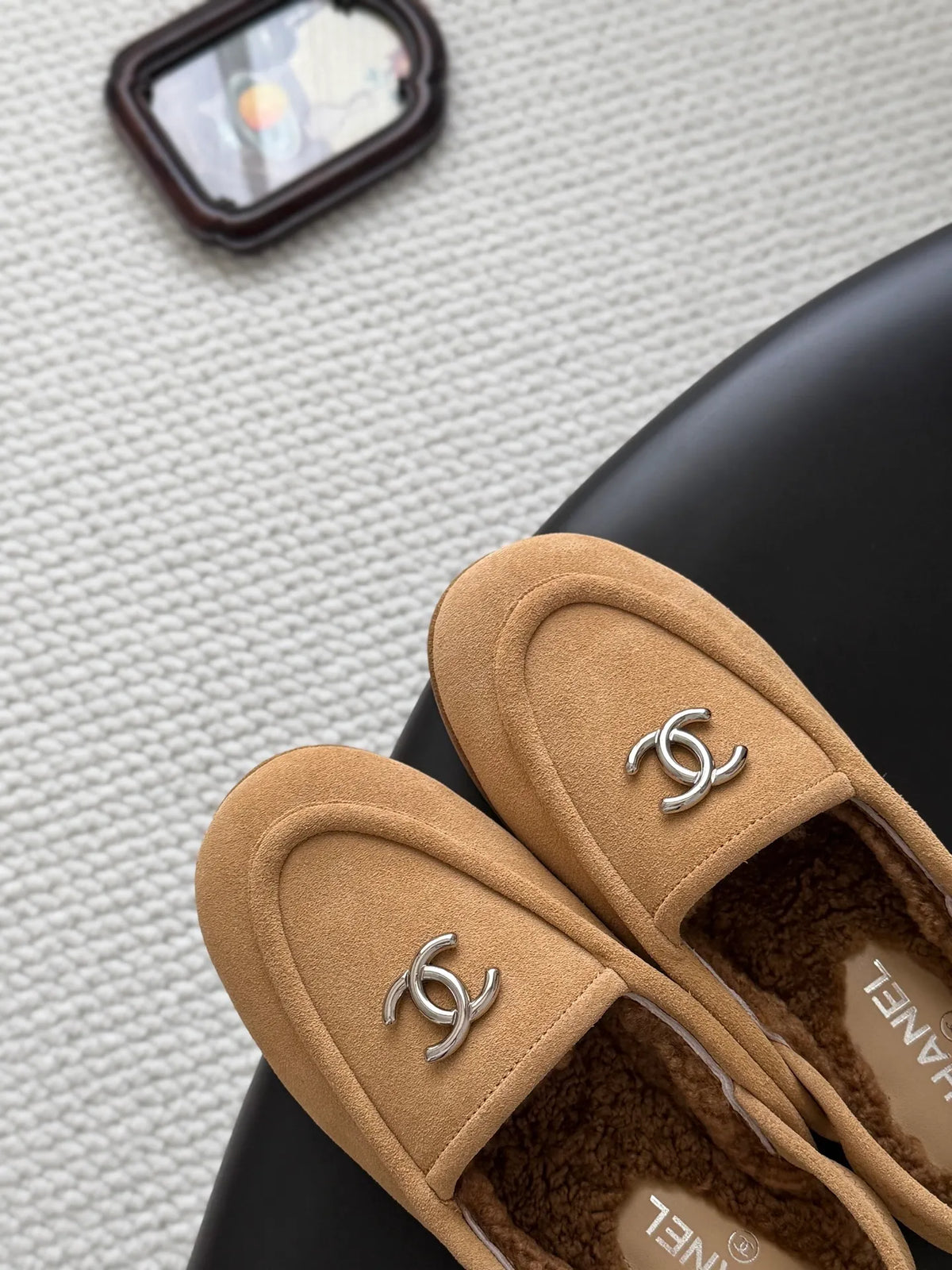 Chanel 26B Women's Suede Fuzzy Loafers Brown