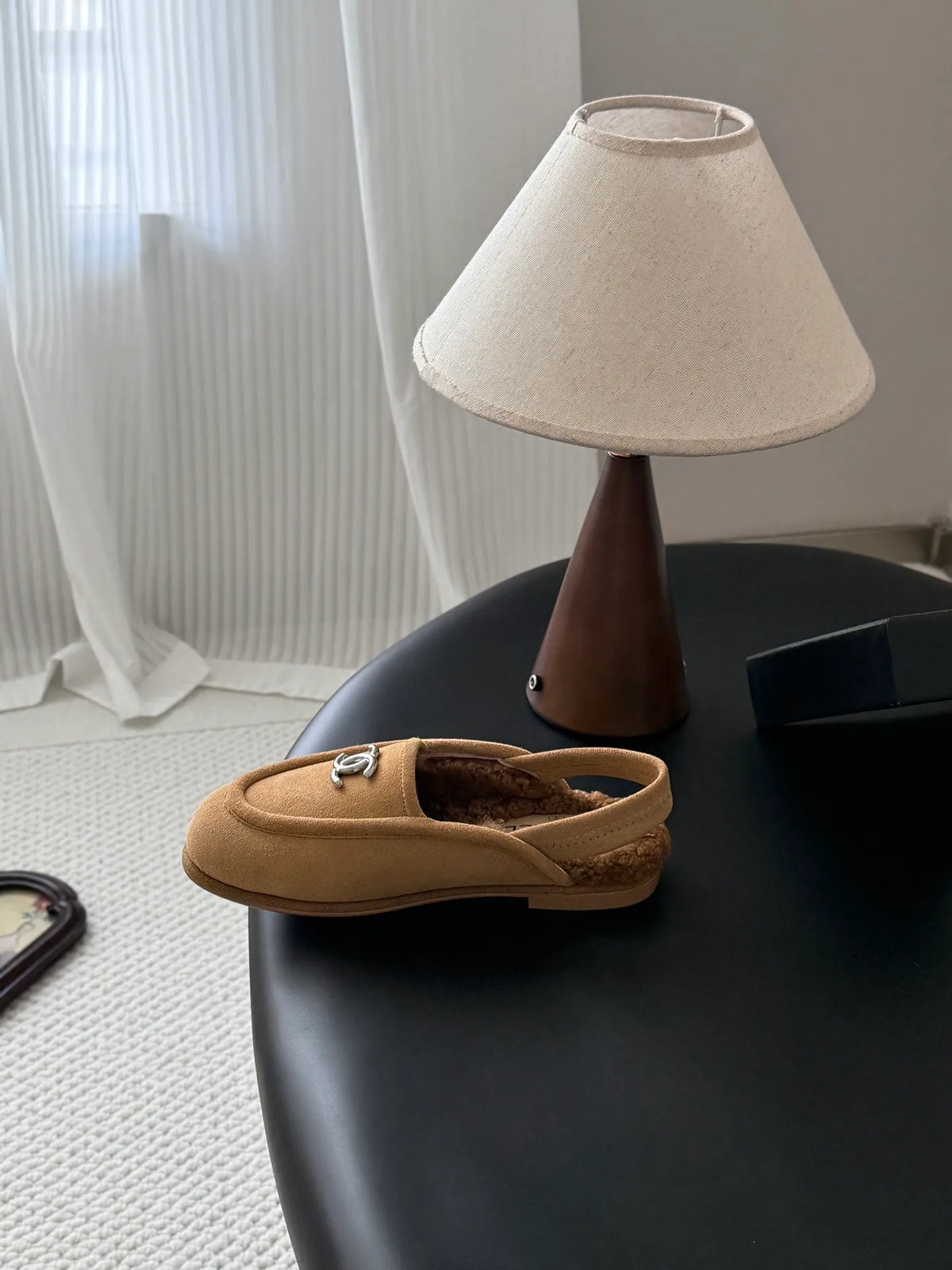 Chanel 26B Women's Suede Fuzzy Loafers Brown