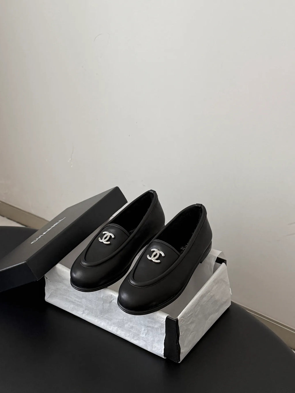 Chanel 26B Women's Suede Fuzzy Loafers Brown