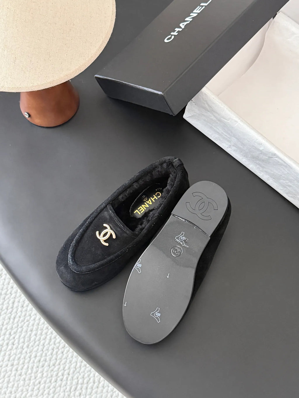 Chanel 26B Women's Suede Shearling Loafers