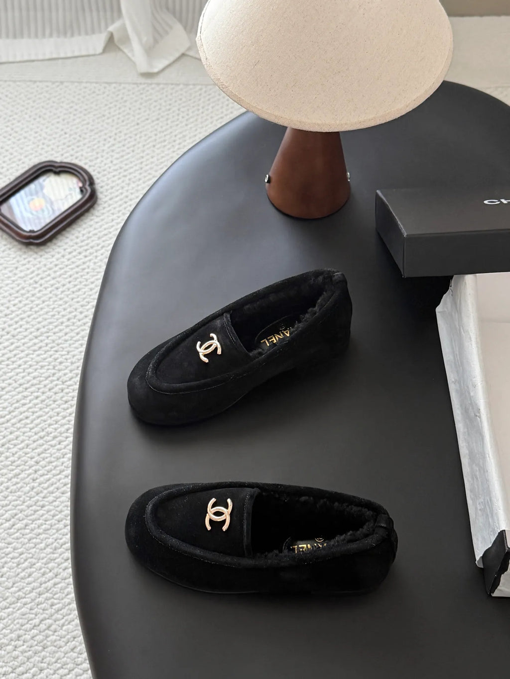 Chanel 26B Women's Suede Shearling Loafers
