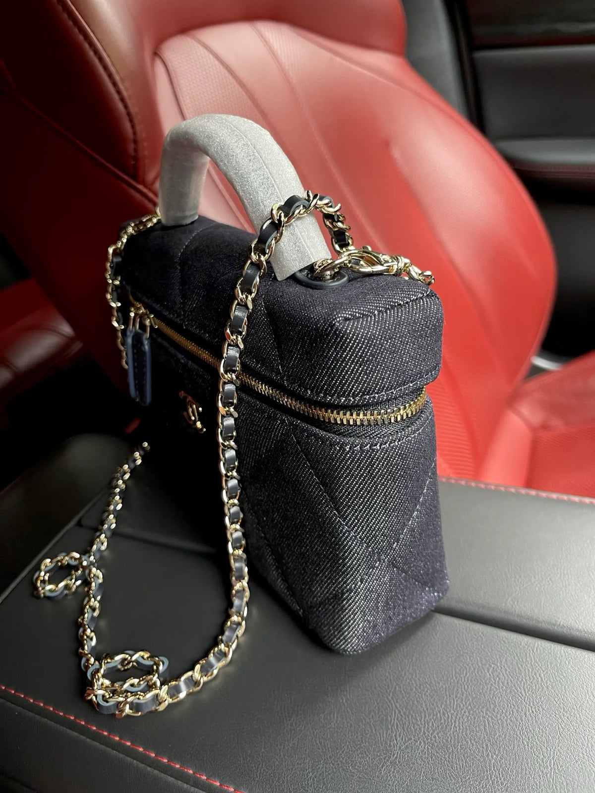 Chanel 26P Lunch Box Bag Dark Denim Blue 4936
