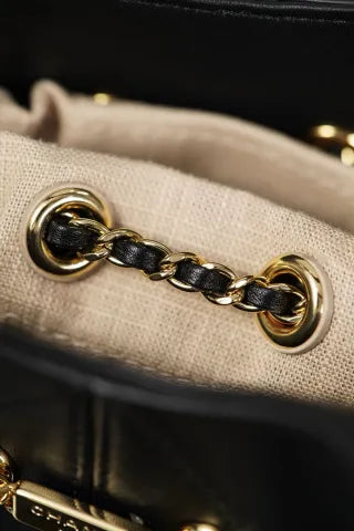 CHANEL 26S Baskets Hobo Bag Black Gold Small